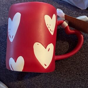 Rae Dunn Matt Red Mug with White Heart Design
